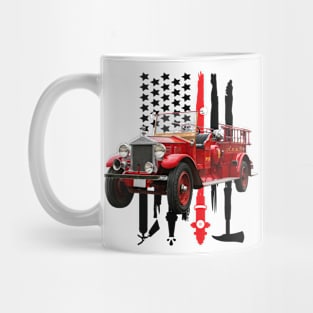 Vintage Fire Truck with Firefighter Flag Mug